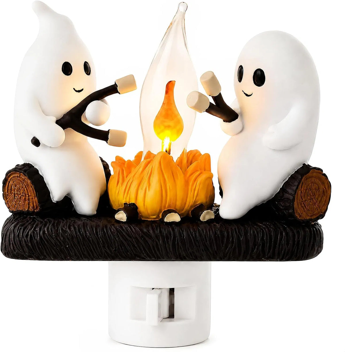 Ghost Campfire Plug-In Night Light, Flickering Flame Halloween Wall Light with 3D Ghost Decor, Warm LED Accent Light for Bedroom and Hallway