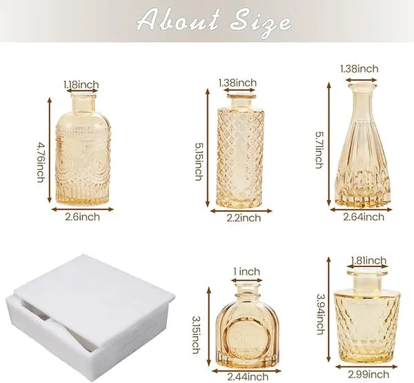 Aeelleea 5 Pack Amber Small Glass Bud Vases, Mini Flower Vase Bulk for Table Centerpiece, Wedding, Home Dining Table Decor for Single Stem Flowers