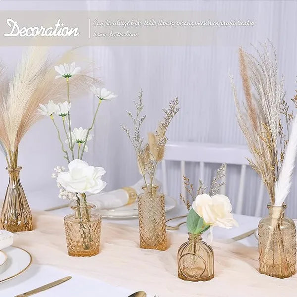 Aeelleea 5 Pack Amber Small Glass Bud Vases, Mini Flower Vase Bulk for Table Centerpiece, Wedding, Home Dining Table Decor for Single Stem Flowers