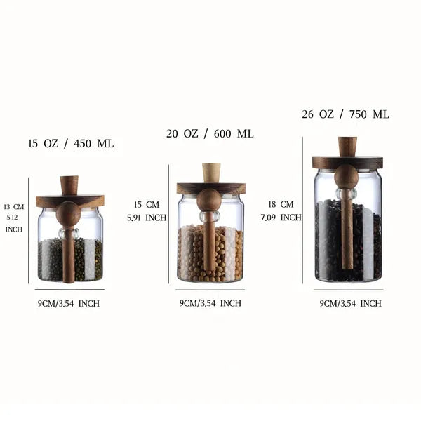 Airtight Borosilicate Glass Coffee Jar with Bamboo Lid & Spoon, Food Storage Canister for Coffee Bean, Tea, Sugar