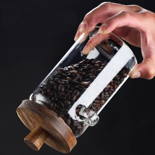 Airtight Borosilicate Glass Coffee Jar with Bamboo Lid & Spoon, Food Storage Canister for Coffee Bean, Tea, Sugar