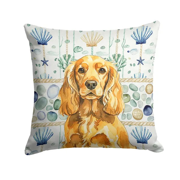 Aeelleea Golden Cocker Spaniel Coastal Sea Glass Pillow 14x14 in, Dog Cushion for Couch Bed Patio