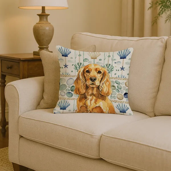 Aeelleea Golden Cocker Spaniel Coastal Sea Glass Pillow 14x14 in, Dog Cushion for Couch Bed Patio