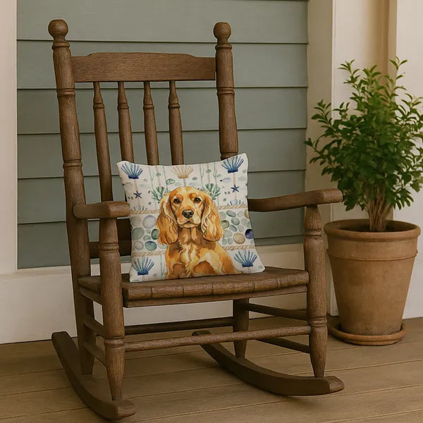 Aeelleea Golden Cocker Spaniel Coastal Sea Glass Pillow 14x14 in, Dog Cushion for Couch Bed Patio