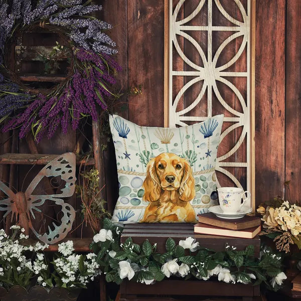 Aeelleea Golden Cocker Spaniel Coastal Sea Glass Pillow 14x14 in, Dog Cushion for Couch Bed Patio