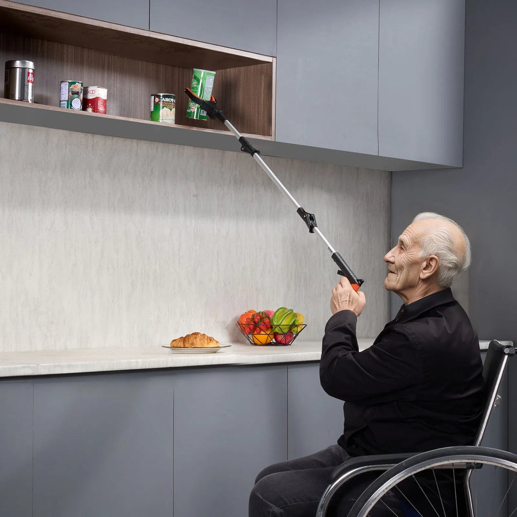 43" Extra Long Foldable Reacher Grabber, 360° Rotating Jaw with LED Light & Magnet, Lightweight Pickup Tool