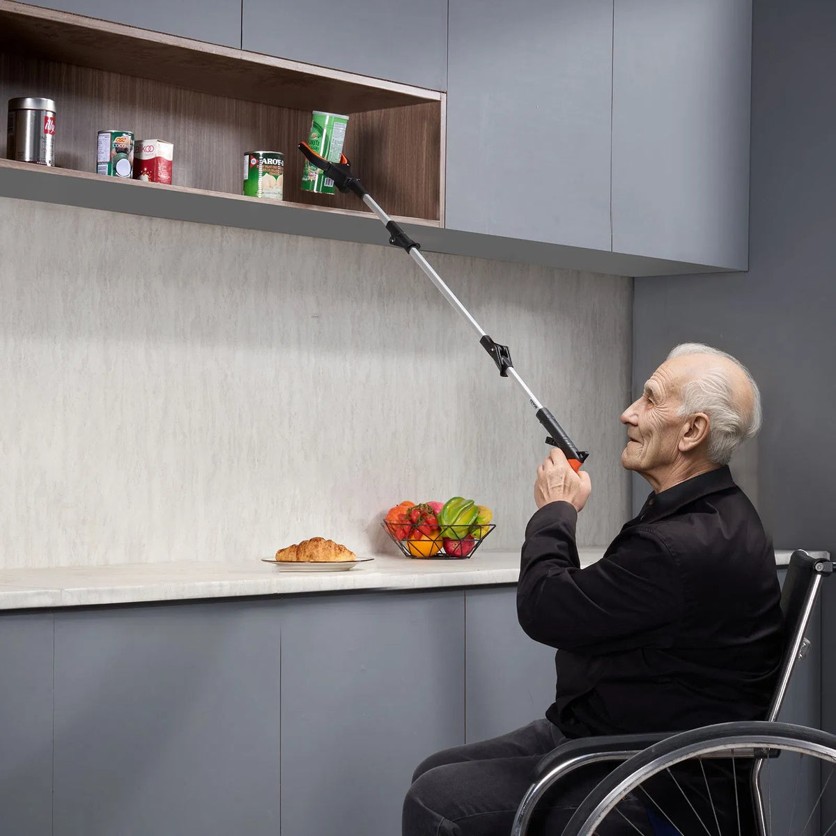 43" Extra Long Foldable Reacher Grabber, 360° Rotating Jaw with LED Light & Magnet, Lightweight Pickup Tool