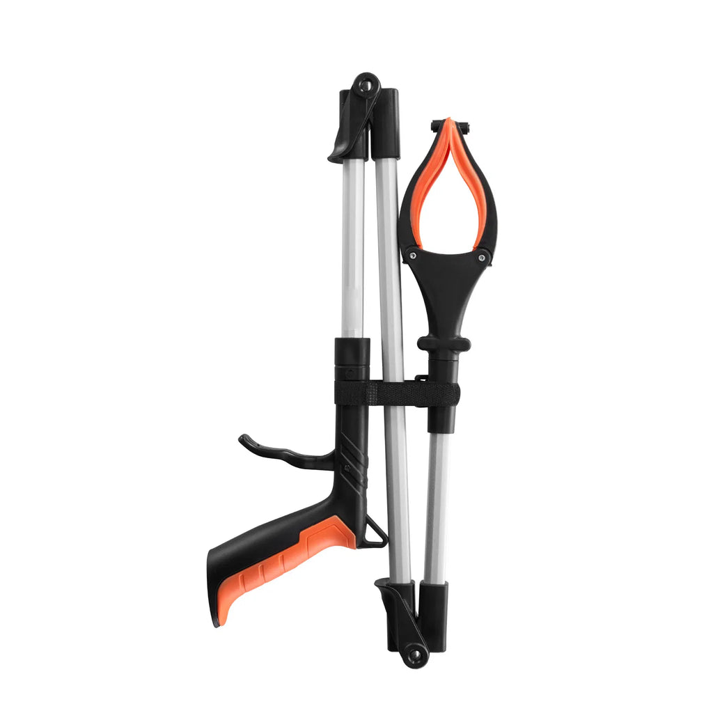 43" Extra Long Foldable Reacher Grabber, 360° Rotating Jaw with LED Light & Magnet, Lightweight Pickup Tool