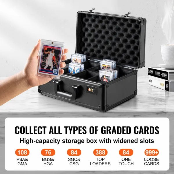 Graded Card Storage Case with Combination Locks, 4-Slot Sports Trading Card Box with 20 Foam Dividers, Fits PSA, BGS, SGC & Top Loaders