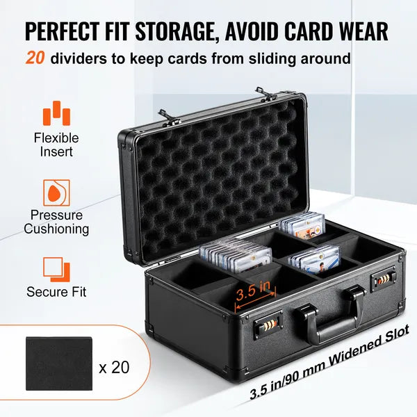 Graded Card Storage Case with Combination Locks, 4-Slot Sports Trading Card Box with 20 Foam Dividers, Fits PSA, BGS, SGC & Top Loaders