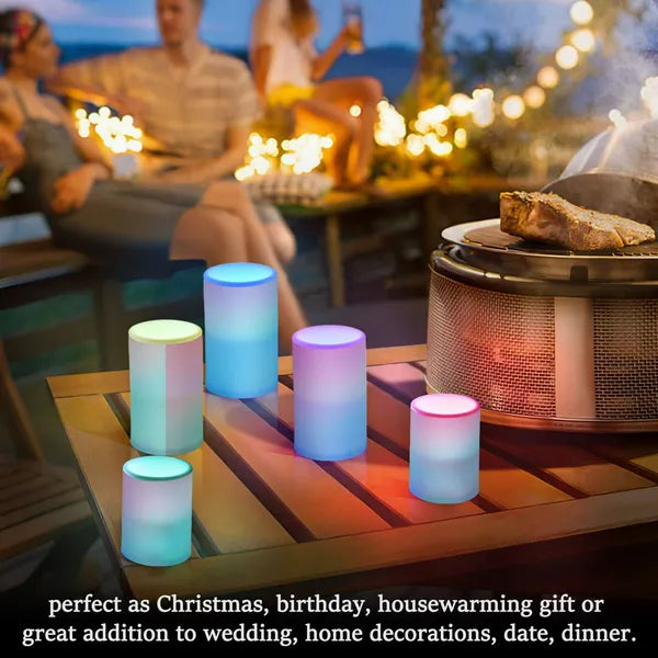 Aeelleea Gradient Blue 2 Pack LED Flickering Flameless Candles, Battery Operated Pillar Candles with Remote Timer for Home Wedding Holiday Decor
