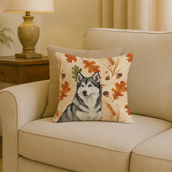 Aeelleea Gray White Alaskan Malamute Heirloom Fall Pillow 18x18 in