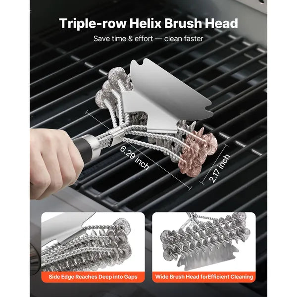 BBQ Grill Brush and Scraper Set, Stainless Steel Grill Cleaning Tools for Gas Charcoal BBQ, Long Handle Safe