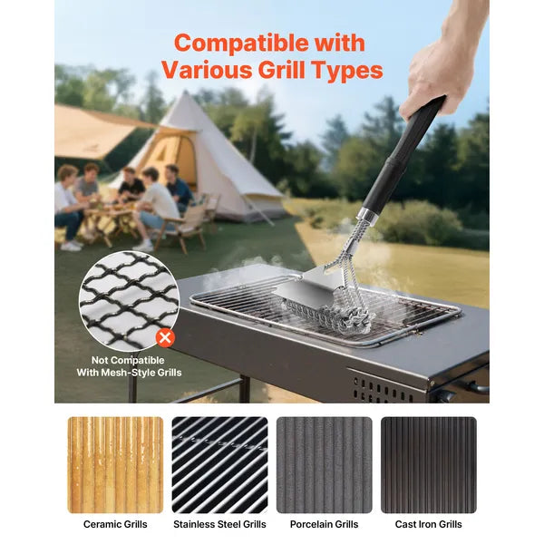 BBQ Grill Brush and Scraper Set, Stainless Steel Grill Cleaning Tools for Gas Charcoal BBQ, Long Handle Safe