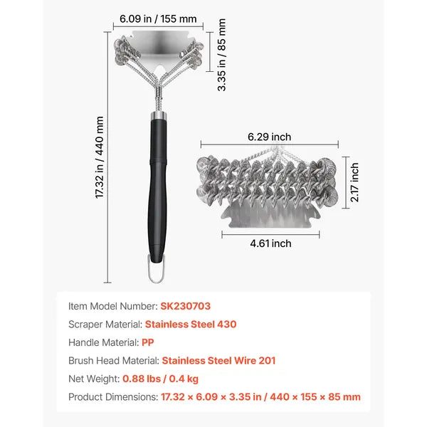 BBQ Grill Brush and Scraper Set, Stainless Steel Grill Cleaning Tools for Gas Charcoal BBQ, Long Handle Safe