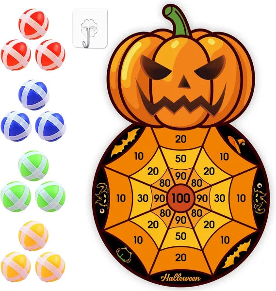 Halloween Dart Game Set with 12 Sticky Balls Portable Polyester Target Board for Family Party Interactive Play