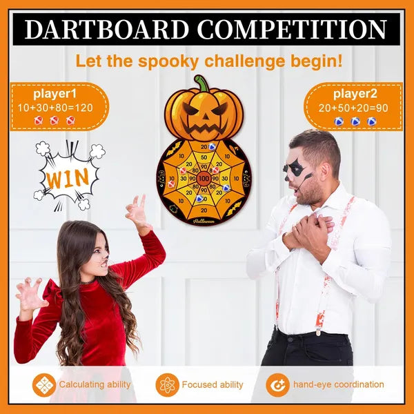 Halloween Dart Game Set with 12 Sticky Balls Portable Polyester Target Board for Family Party Interactive Play