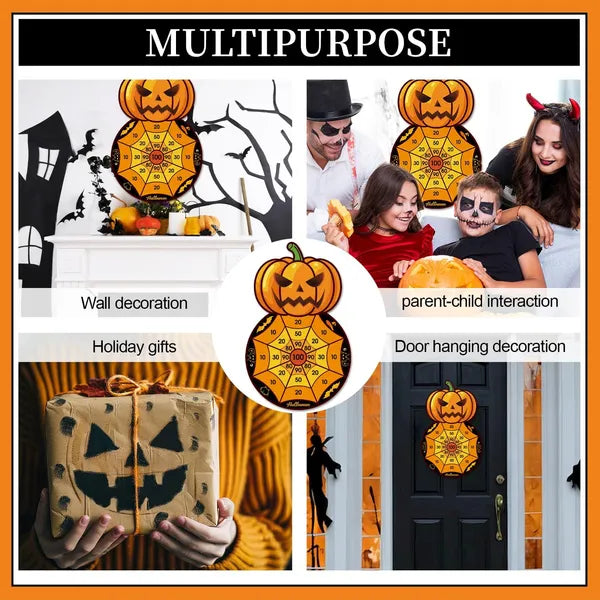 Halloween Dart Game Set with 12 Sticky Balls Portable Polyester Target Board for Family Party Interactive Play