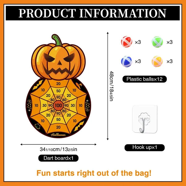Halloween Dart Game Set with 12 Sticky Balls Portable Polyester Target Board for Family Party Interactive Play