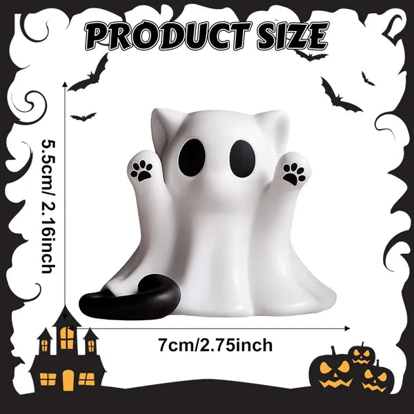 Halloween Ghost Cat Figurine Decor, Cute Mini Spooky Cat Ghost Statue, Halloween Decoration for Shelf Mantel Tabletop Cat Lover Gift