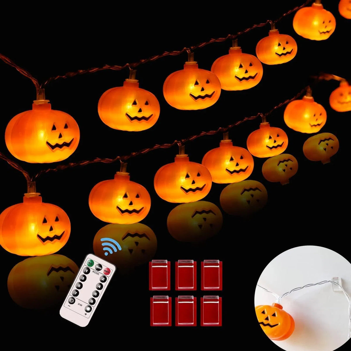 Halloween Pumpkin String Lights 20FT 40LED Battery Operated 8 Modes Waterproof Indoor Outdoor