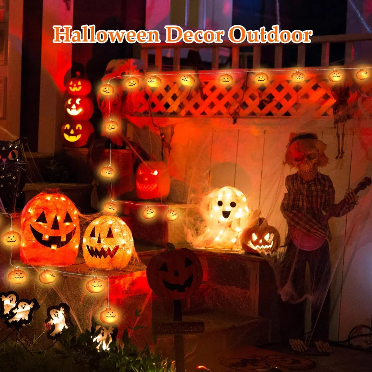 Halloween Pumpkin String Lights 20FT 40LED Battery Operated 8 Modes Waterproof Indoor Outdoor