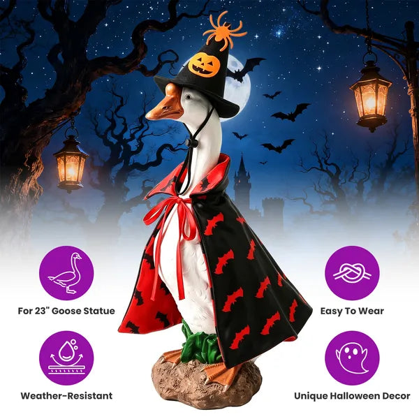 AEELLEEA  Halloween Porch Goose Costume Set, Bat Cape & Pumpkin Spider Witch Hat, Fits 23 Inch Goose Statue, Outdoor Seasonal Porch Decor