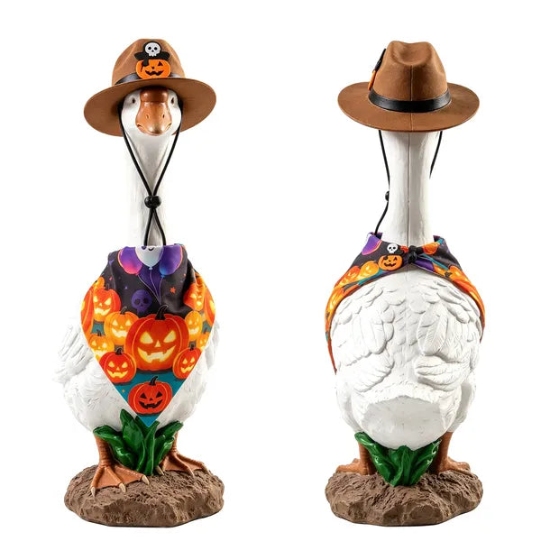 AEELLEEA  Halloween Porch Goose Costume Set, Cowboy Hat & Pumpkin Bandana, Fits 23 Inch Goose Statue, Outdoor Seasonal Porch Decor