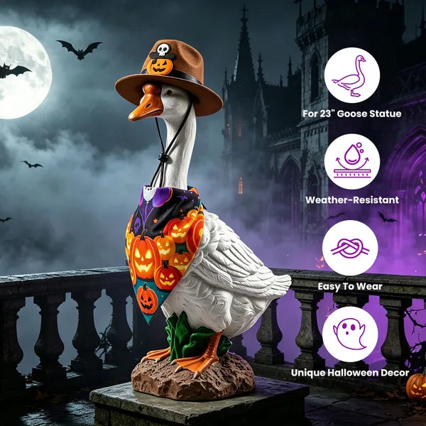 AEELLEEA  Halloween Porch Goose Costume Set, Cowboy Hat & Pumpkin Bandana, Fits 23 Inch Goose Statue, Outdoor Seasonal Porch Decor