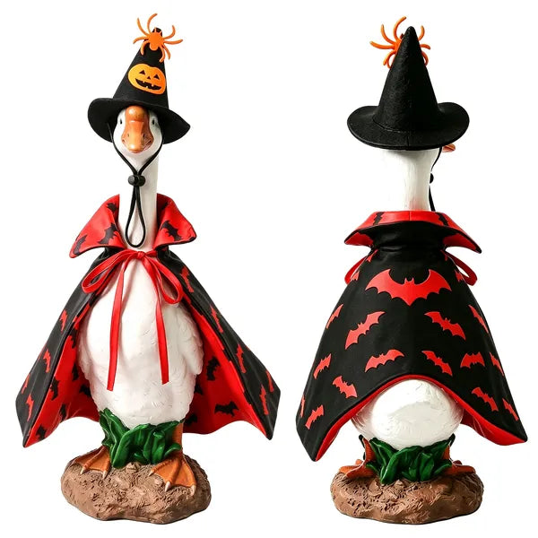 AEELLEEA  Halloween Porch Goose Costume Set, Bat Cape & Pumpkin Spider Witch Hat, Fits 23 Inch Goose Statue, Outdoor Seasonal Porch Decor