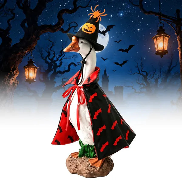 AEELLEEA  Halloween Porch Goose Costume Set, Bat Cape & Pumpkin Spider Witch Hat, Fits 23 Inch Goose Statue, Outdoor Seasonal Porch Decor