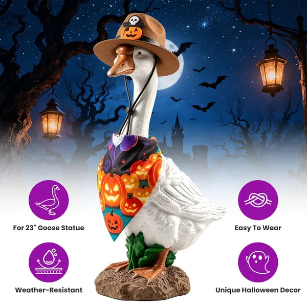 AEELLEEA  Halloween Porch Goose Costume Set, Cowboy Hat & Pumpkin Bandana, Fits 23 Inch Goose Statue, Outdoor Seasonal Porch Decor