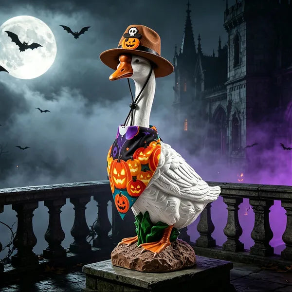 AEELLEEA  Halloween Porch Goose Costume Set, Cowboy Hat & Pumpkin Bandana, Fits 23 Inch Goose Statue, Outdoor Seasonal Porch Decor