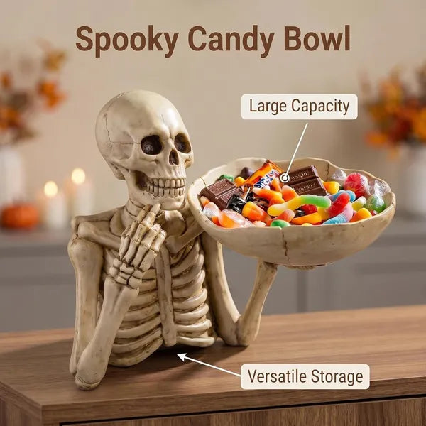 Halloween Skull Storage Tray, Gothic Skeleton Candy Fruit Snack Plate, Table Centerpiece Decor for Halloween Party Cupcake Serving Dish