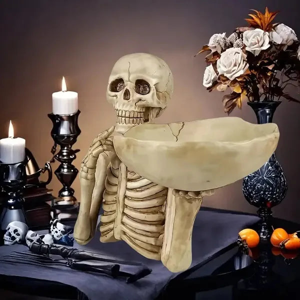 Halloween Skull Storage Tray, Gothic Skeleton Candy Fruit Snack Plate, Table Centerpiece Decor for Halloween Party Cupcake Serving Dish