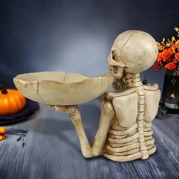 Halloween Skull Storage Tray, Gothic Skeleton Candy Fruit Snack Plate, Table Centerpiece Decor for Halloween Party Cupcake Serving Dish