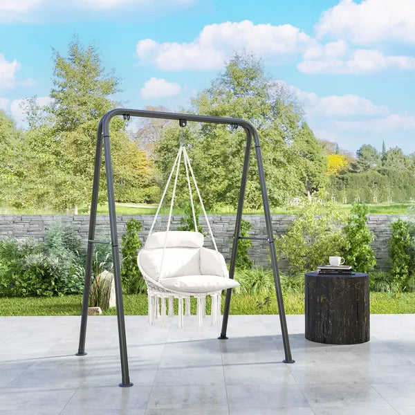 Aeelleea Macrame Hammock Swing Chair with Cushion, 31.5"×23.6" Hanging Chair with Steel Frame & Chain, Indoor Outdoor Boho Hanging Seat