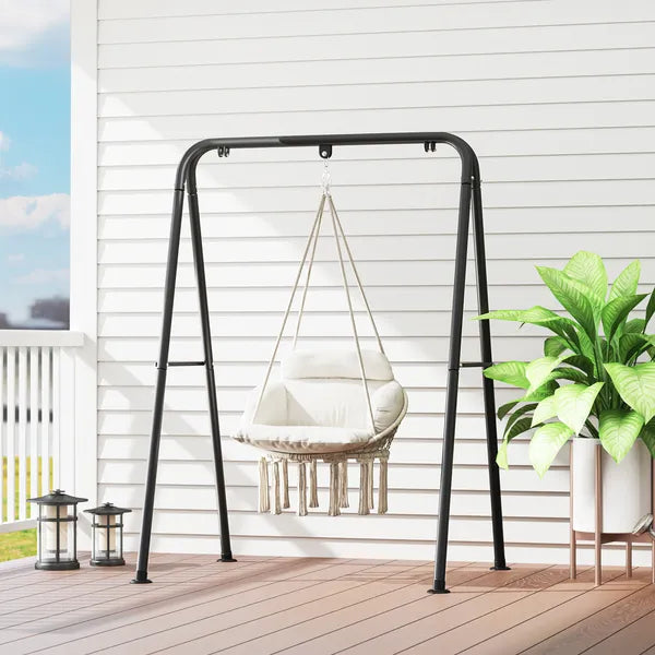Aeelleea Macrame Hammock Swing Chair with Cushion, 31.5"×23.6" Hanging Chair with Steel Frame & Chain, Indoor Outdoor Boho Hanging Seat