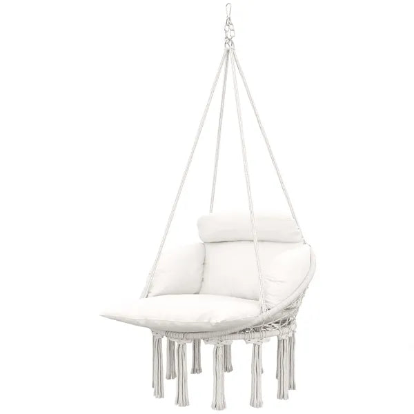 Aeelleea Macrame Hammock Swing Chair with Cushion, 31.5"×23.6" Hanging Chair with Steel Frame & Chain, Indoor Outdoor Boho Hanging Seat