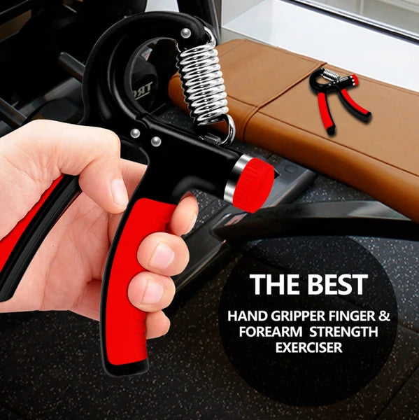 Adjustable Hand Grip Strengthener 11–132 lb, Forearm & Finger Exerciser with Non-Slip Handles, Black/Red