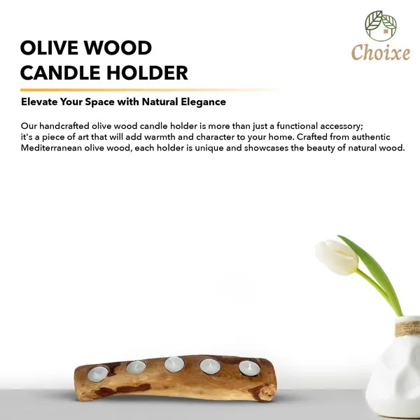Aeelleea Handcrafted Olive Wood 3-Candle Holder, Rustic Centerpiece Tray for Dining Table Living Room Decor
