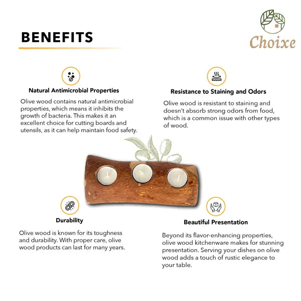 Aeelleea Handcrafted Olive Wood 3-Candle Holder, Rustic Centerpiece Tray for Dining Table Living Room Decor