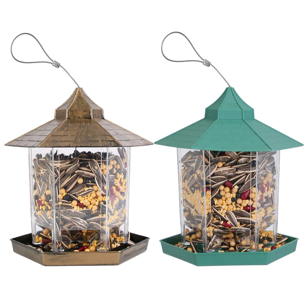 Gazebo Wild Bird Feeder, Hanging Outdoor Bird Seed Station with 6 Feeding Ports, Large Capacity, Drainage Holes, Weatherproof for Garden Patio Yard