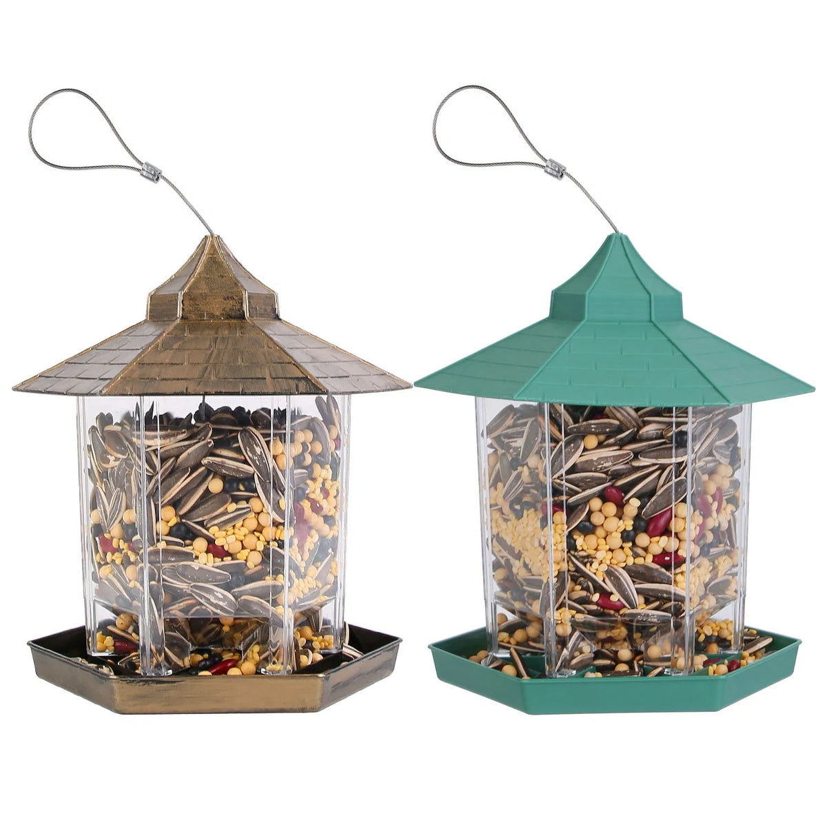 Gazebo Wild Bird Feeder, Hanging Outdoor Bird Seed Station with 6 Feeding Ports, Large Capacity, Drainage Holes, Weatherproof for Garden Patio Yard