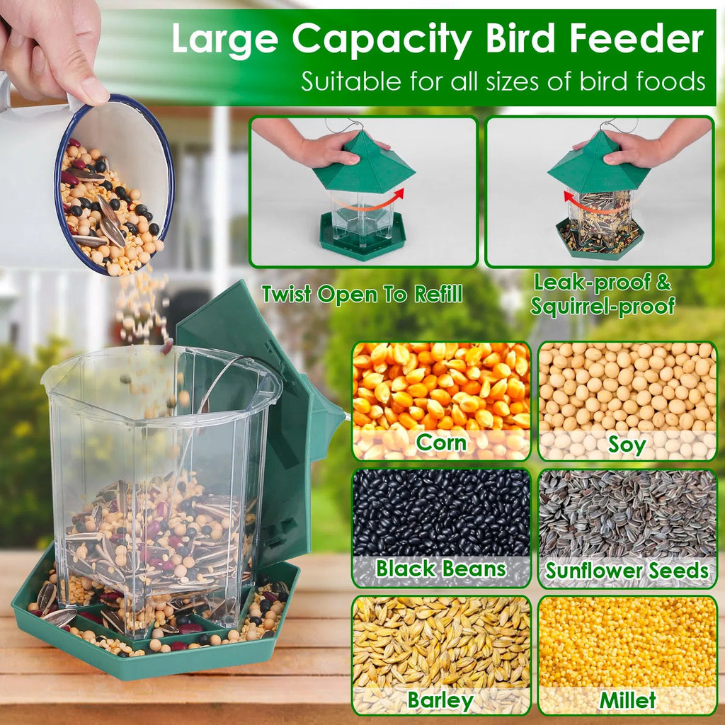 Gazebo Wild Bird Feeder, Hanging Outdoor Bird Seed Station with 6 Feeding Ports, Large Capacity, Drainage Holes, Weatherproof for Garden Patio Yard