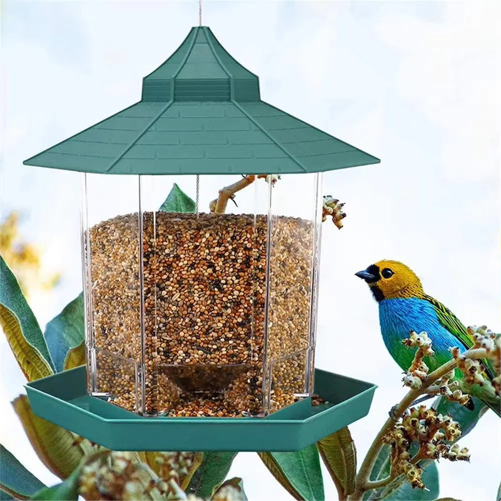 Gazebo Wild Bird Feeder, Hanging Outdoor Bird Seed Station with 6 Feeding Ports, Large Capacity, Drainage Holes, Weatherproof for Garden Patio Yard