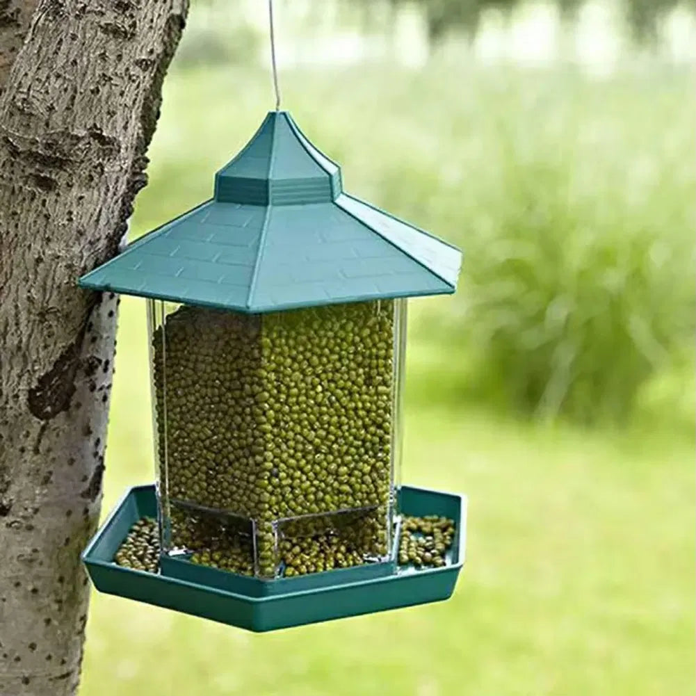 Gazebo Wild Bird Feeder, Hanging Outdoor Bird Seed Station with 6 Feeding Ports, Large Capacity, Drainage Holes, Weatherproof for Garden Patio Yard