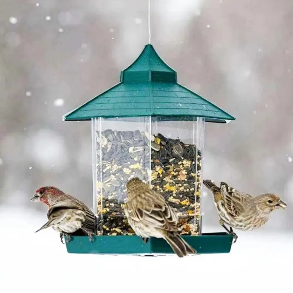 Gazebo Wild Bird Feeder, Hanging Outdoor Bird Seed Station with 6 Feeding Ports, Large Capacity, Drainage Holes, Weatherproof for Garden Patio Yard