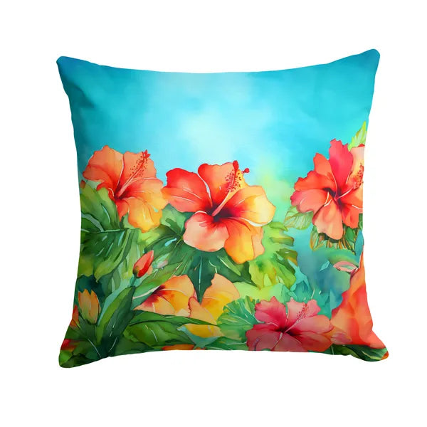 Aeelleea Hawaii Hawaiian Hibiscus Watercolor Pillow 14x14 Machine Washable