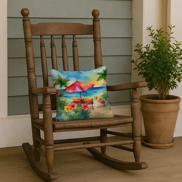 Aeelleea Hawaii Hibiscus Watercolor Pillow 14x14 in, Tropical Floral Cushion